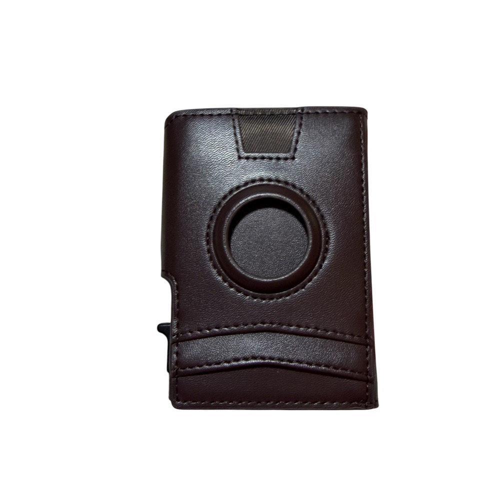 Mens Pop Up Card Holder Wallet Brown Faux Leather AirTag RFID Slot Belt Clip 4x3